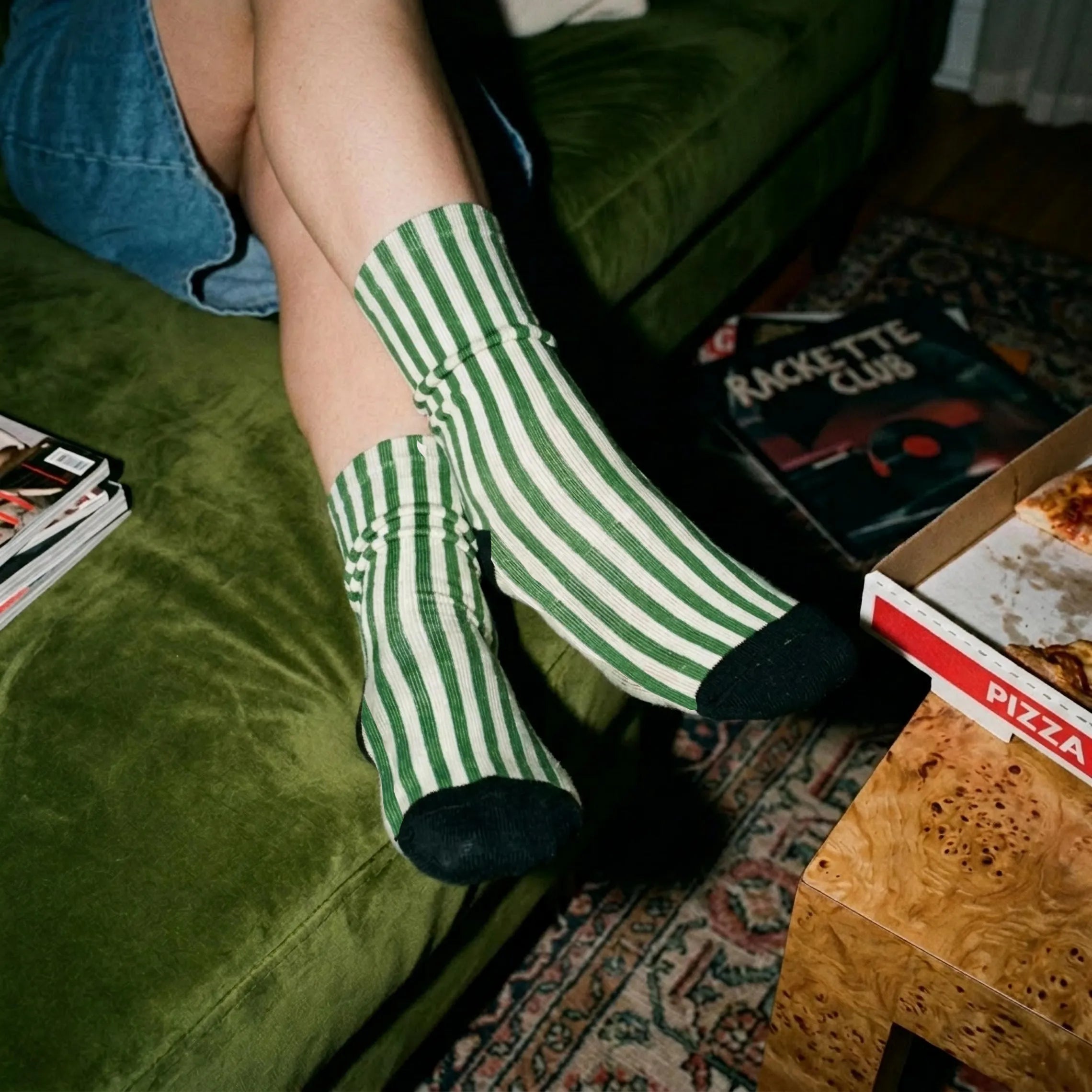 green stripe Crew socks