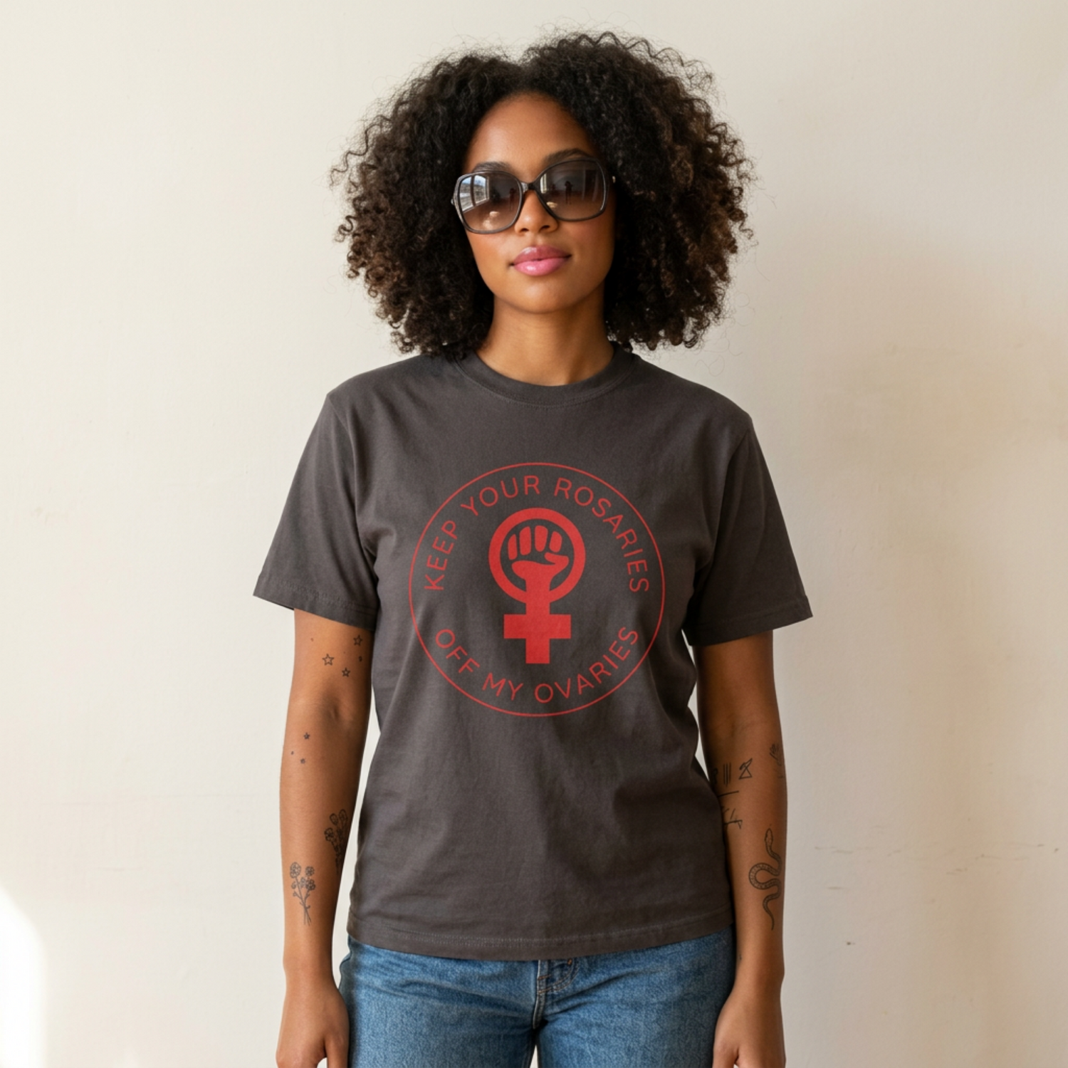 get your rosaries off my ovaries feminist tshirt