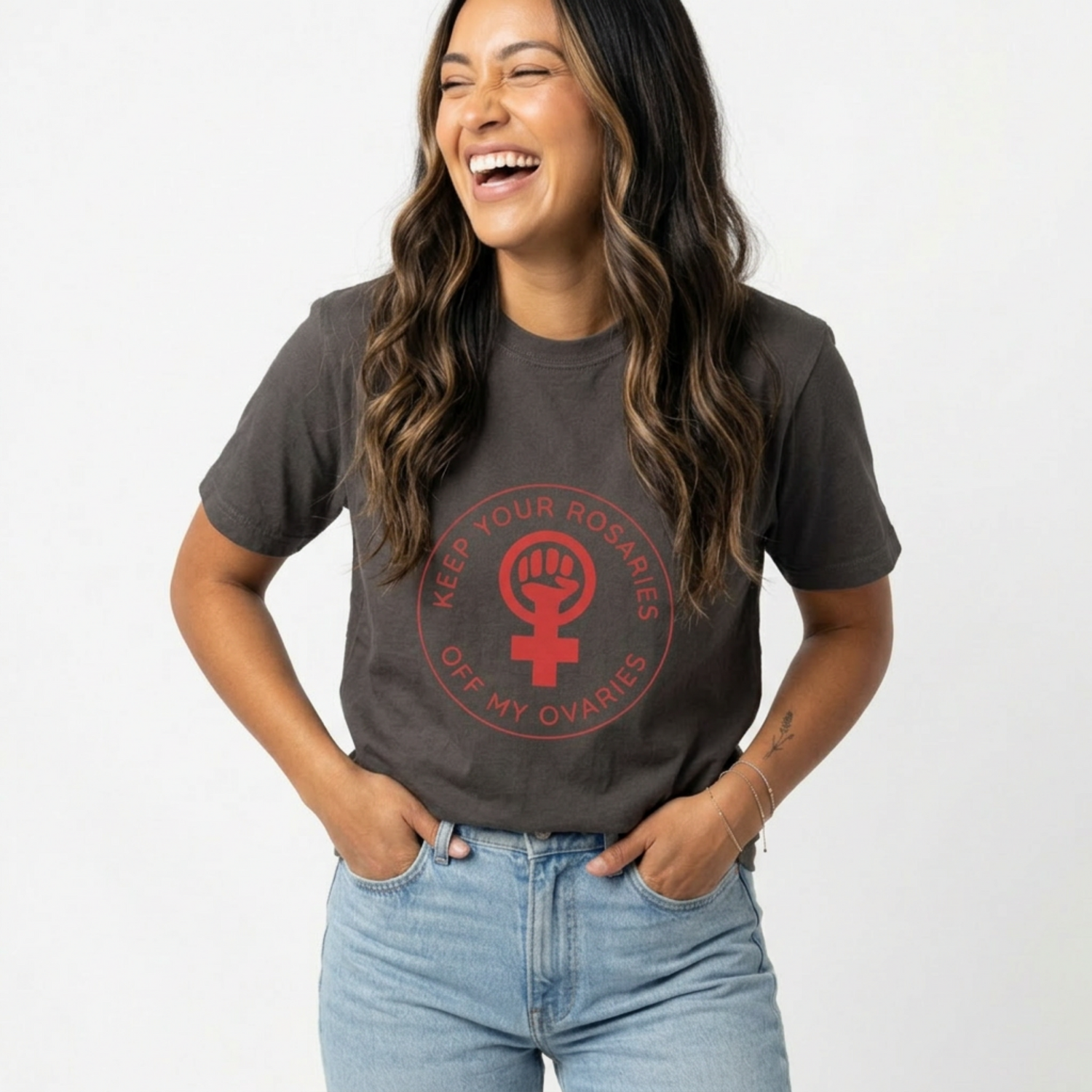 get your rosaries off my ovaries feminist tshirt